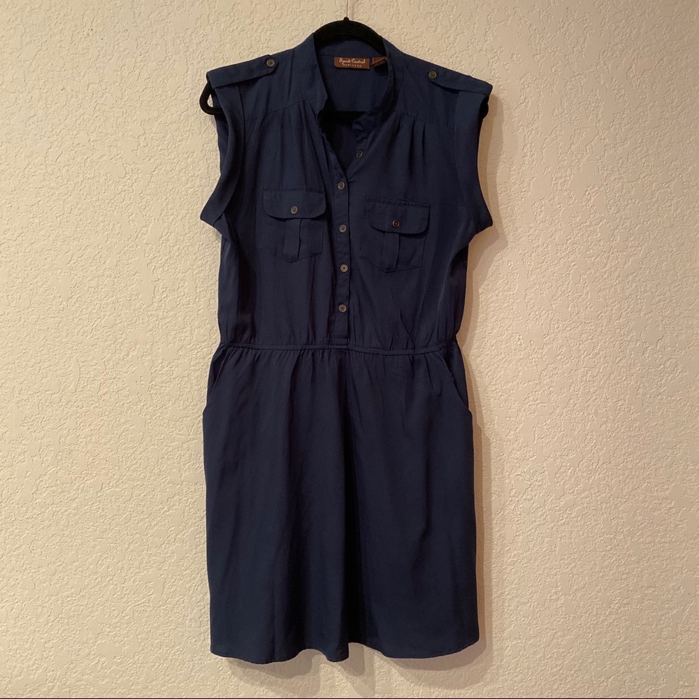 Speed Control | Navy Blue Cinched Shirt Dress
